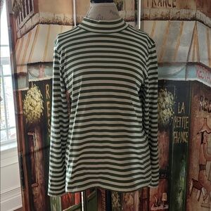 Gudrun Sjoden Striped Mock Turtleneck Top, Green/White, Size Medium